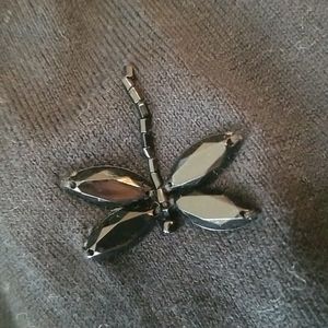 Vintage black short sleeve sweater with dragonfly beads P